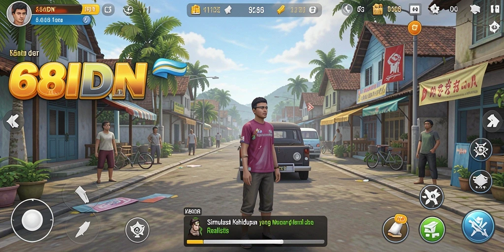 Screenshot gameplay 68IDN yang menunjukkan interaksi sosial dan pembangunan rumah.