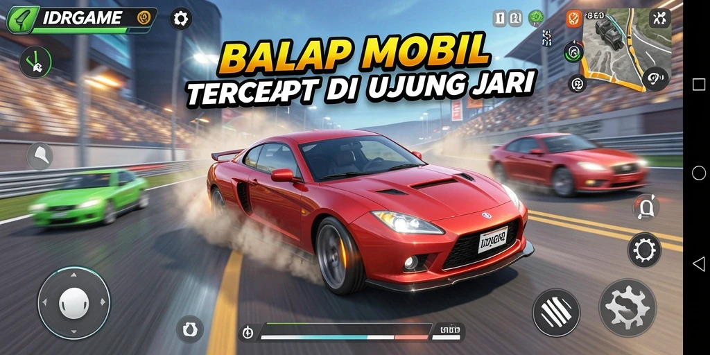 Tangkapan layar gameplay <strong>IDRGAME</strong> menampilkan aksi balap yang mendebarkan dan mobil berkinerja tinggi.