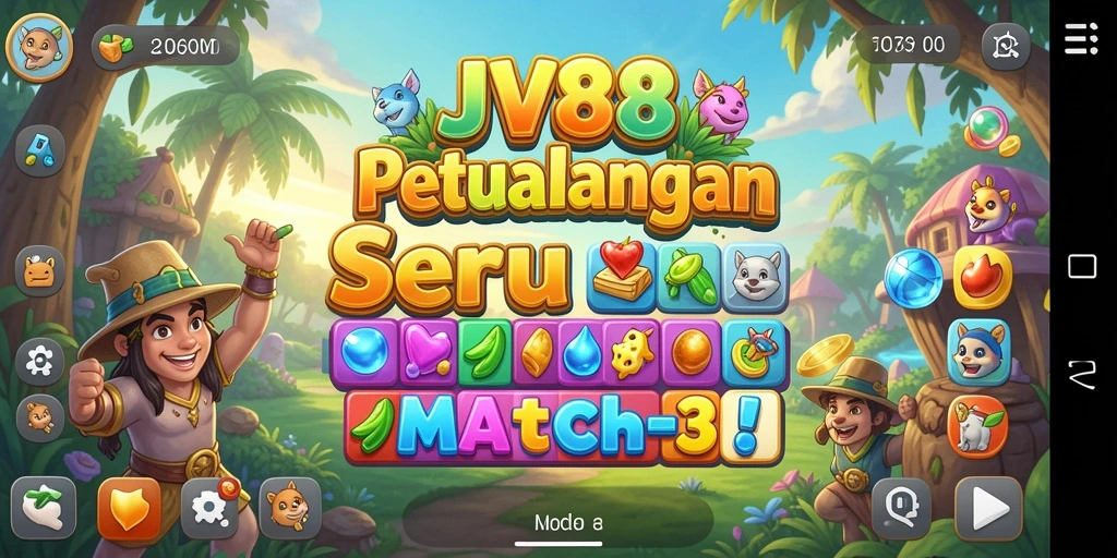 Screenshot gameplay JV88 menunjukkan momen seru mencocokkan tiga objek.