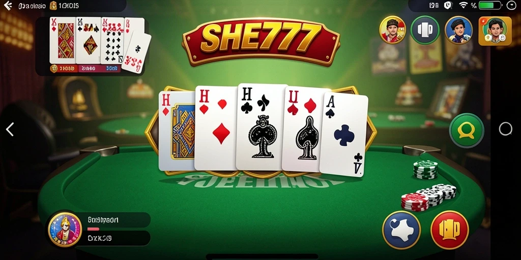 Screenshot gameplay SHE777 menampilkan aksi seru dan kartu yang indah.