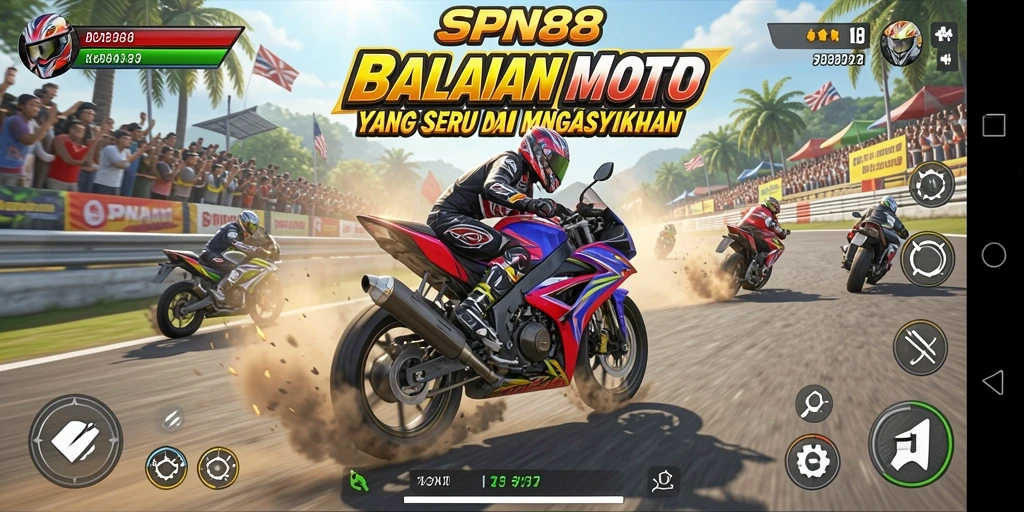 Gameplay seru SPN88 dalam aksi balapan motor yang mendebarkan.