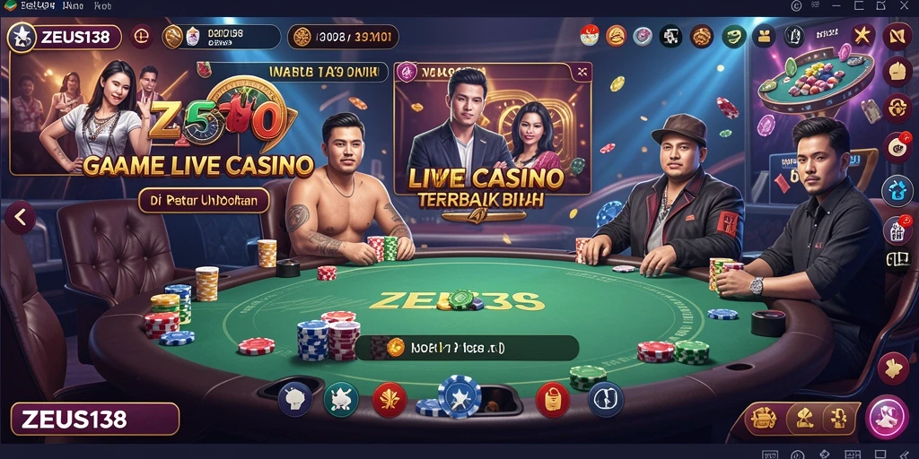 Tampilan screenshot ZEUS138 dengan dealer dan permainan langsung.