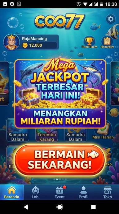 Tampilan utama aplikasi coo77 dengan berbagai kategori aplikasi.